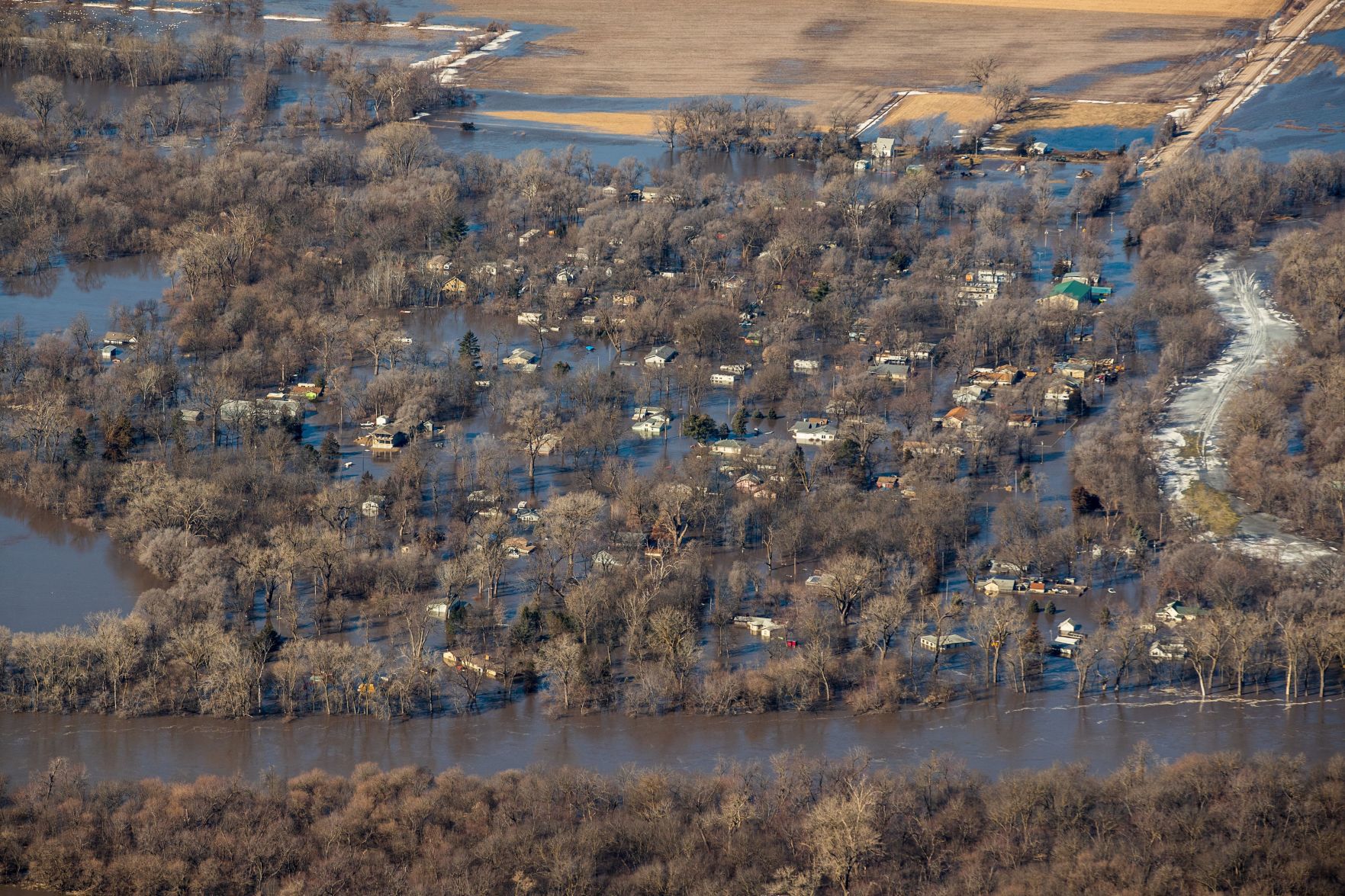 Floodwaters envelop King Lake, Nebraska, on Friday.